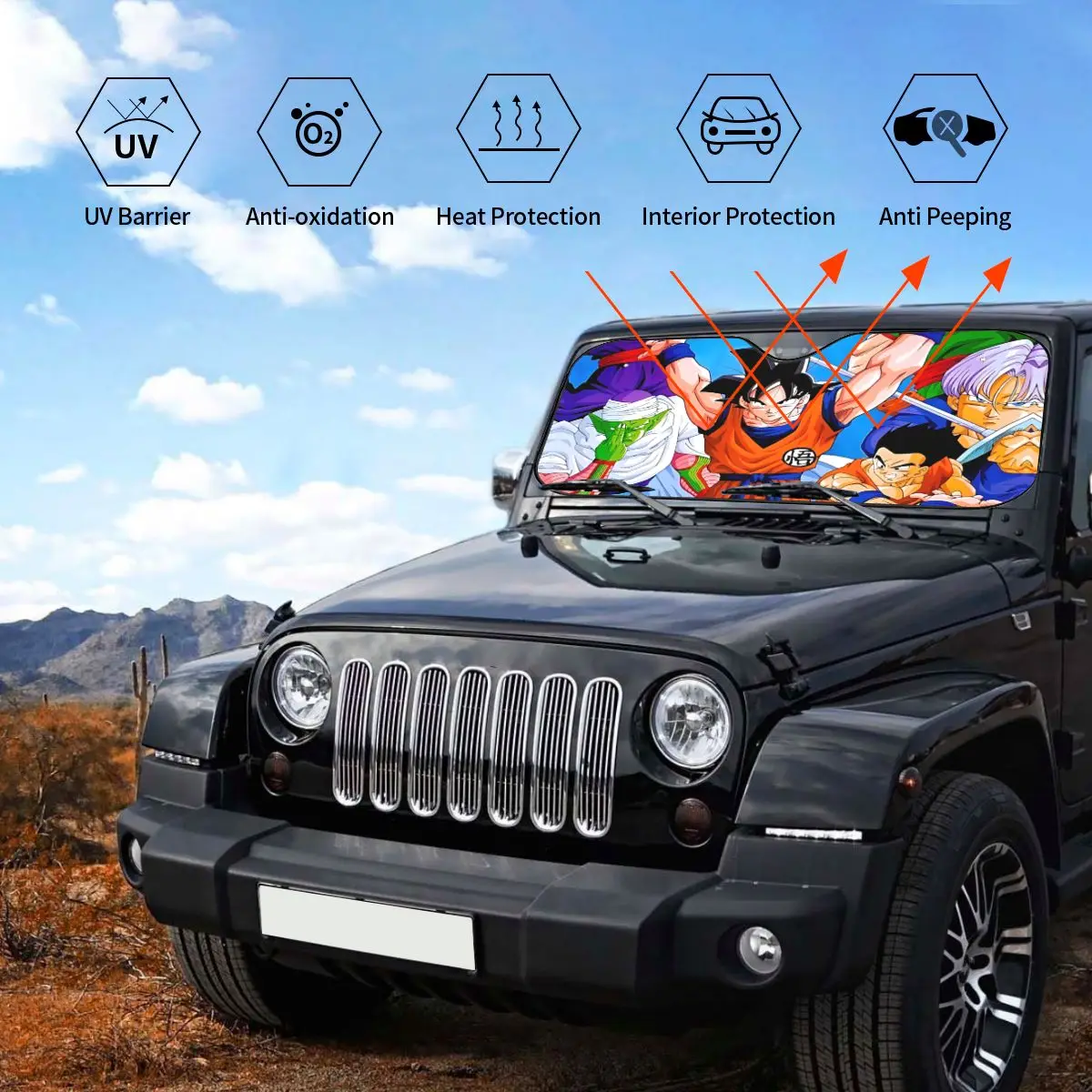 Son Goku Dragon Ball Z Sunshade Windscreen Anime Personality Car Front Windshield 76x140cm Car Sunshade Accessories Covers - view 3