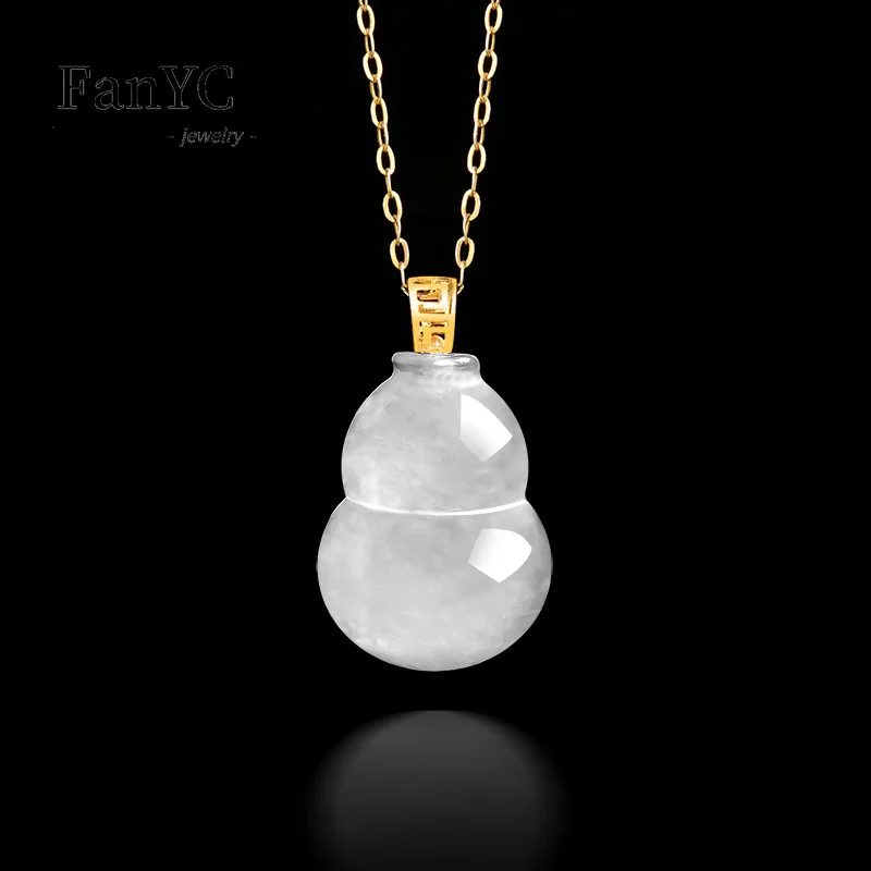 Natural Grade A Jadeite Gourd Pendant, Hand-Carved, High-Quality and Exquisite, Ice-Type Jade Necklace, Women's Holiday Gift