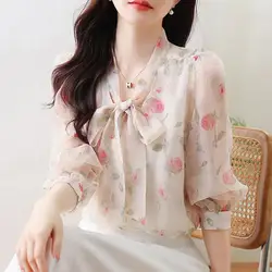 Chiffon Women's New Hot Mom Fashionable Beautiful Shirt Long Sleeve Top