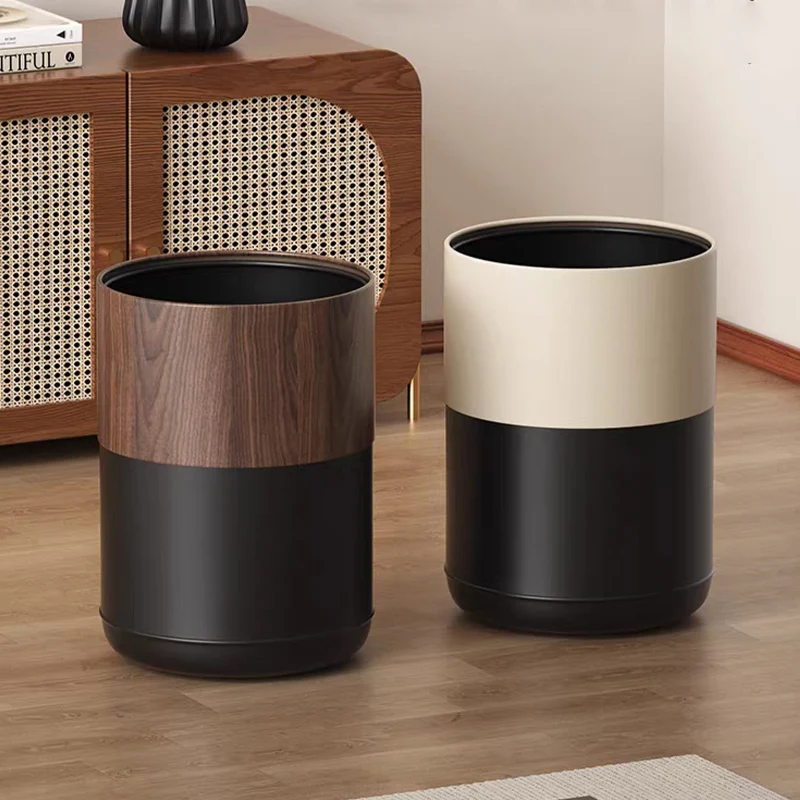 

Leasylife 3.17 Gallon Black Walnut Imitation Solid Wood Grain Trash Can, Metal, Household Paper Basket for Bedroom Kitchen