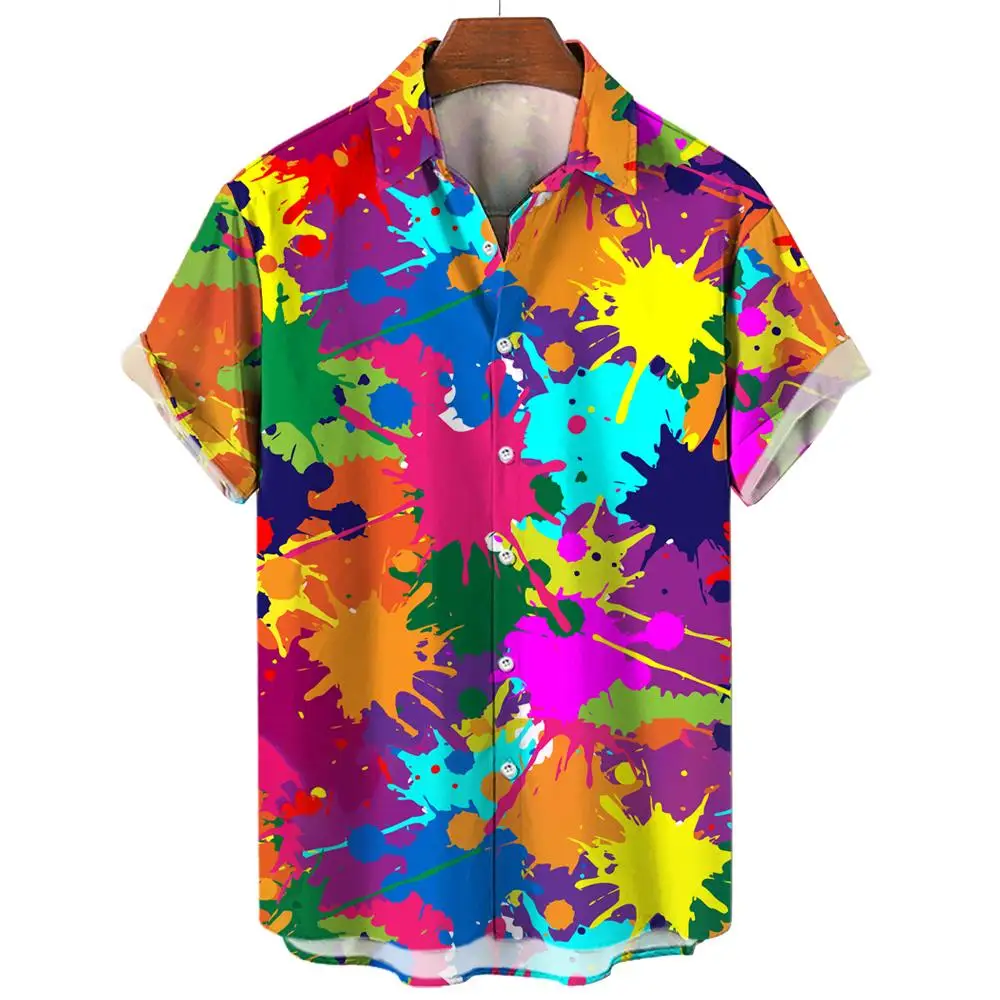 3D Print Sublimation Splash Mixed Color Oversized Shirts For Men Fashion Splatter Artist Short Sleeve Lapel Men Shirt Wholesale