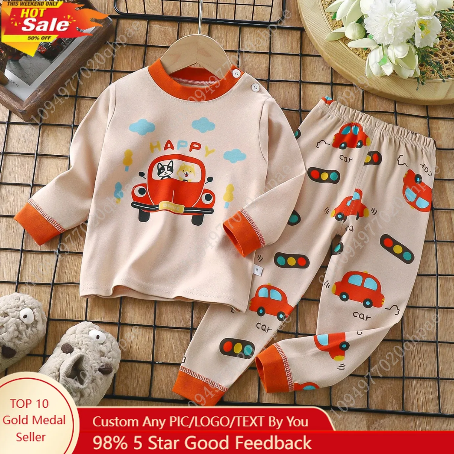 

Boys Girls Pajama Sets Cartoon Print Long Sleeve Cute T-Shirt Tops with Pants Toddler Baby Spring Autumn Sleeping Clothes