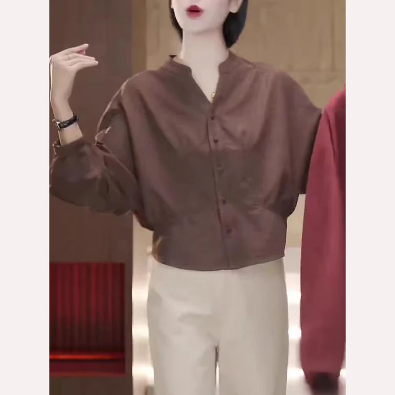 Blusa Holgada Informal para Mujer, con Cintura Ajustable, Efecto Adelgazante, Estilo Informal para Principios de Otoño, Nueva, Cubre el Vientre, Moderna, con Botones