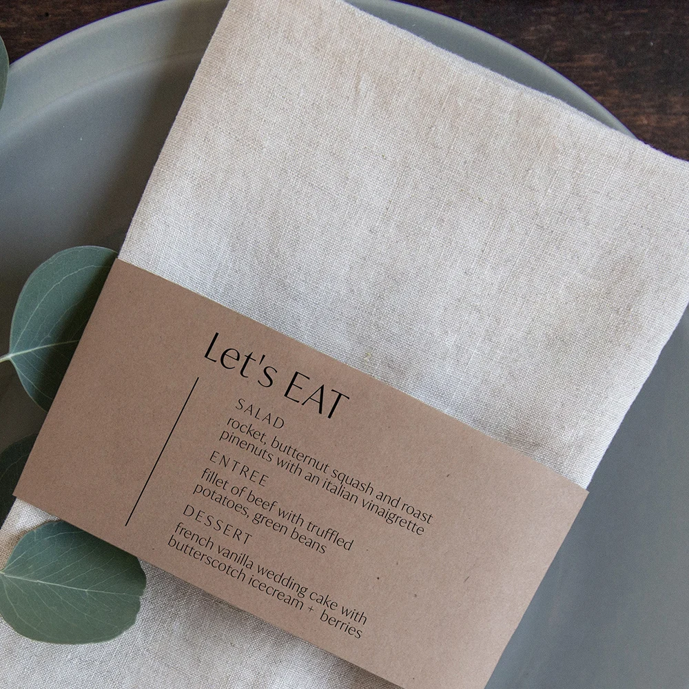 Custom Wedding Paper Napkin Ring Party Table Decor Menu Cards Place Settings Napkin Wrap Thankful for You Dinner Reception Menu