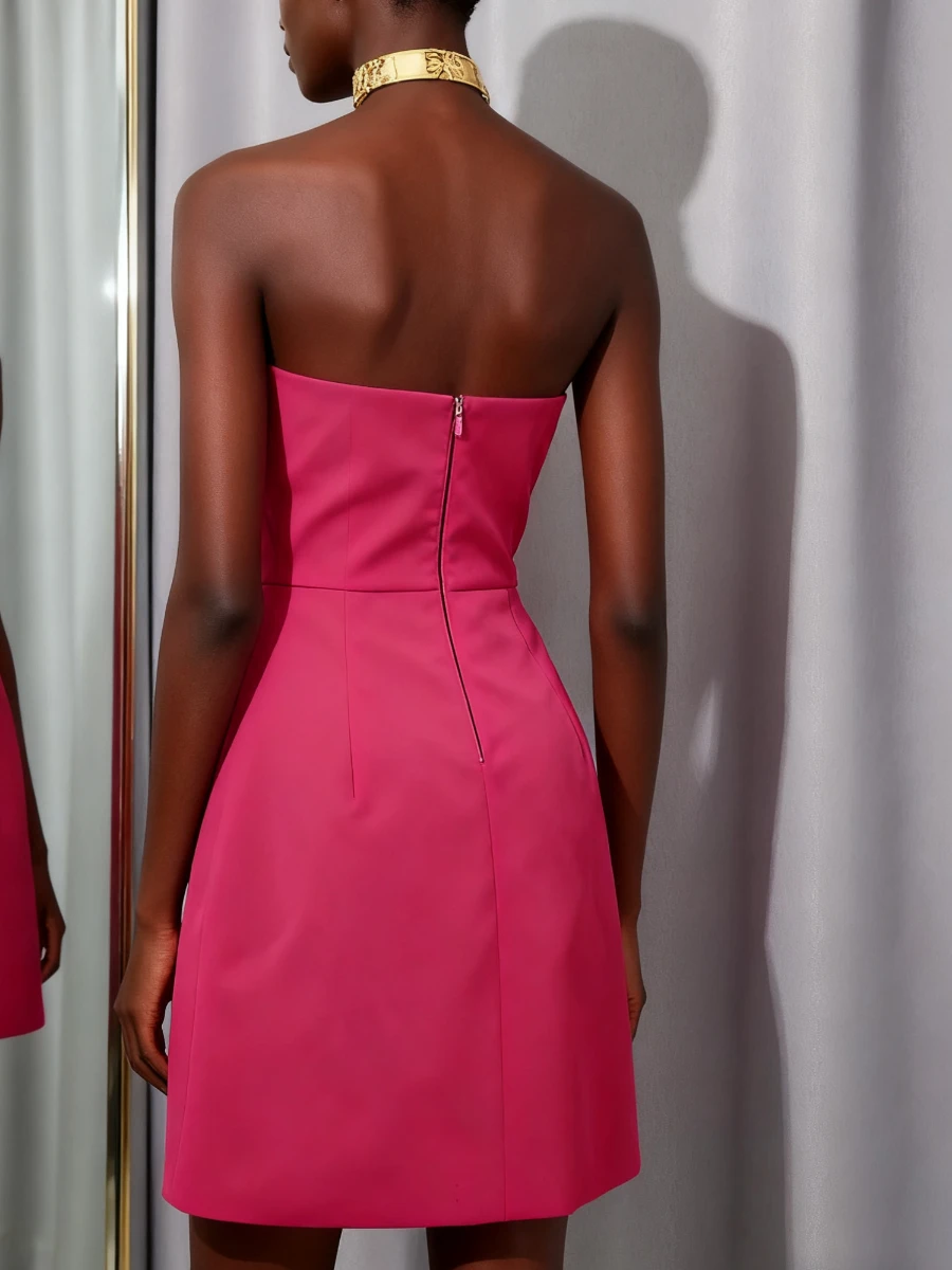 VGH Formal Evening Appliques Design Dresses for Women Strapless Sleeveless High Waist Slimming Elegant Mini Dress Female Style