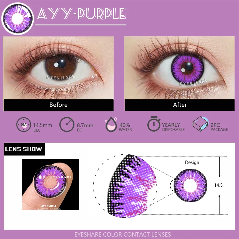 EYESHARE 2pcs Colored Contact Lenses Colorful Contact Lenses Anime Cosplay Contact Eye Lenses Halloween Beauty Makeup Color Lens