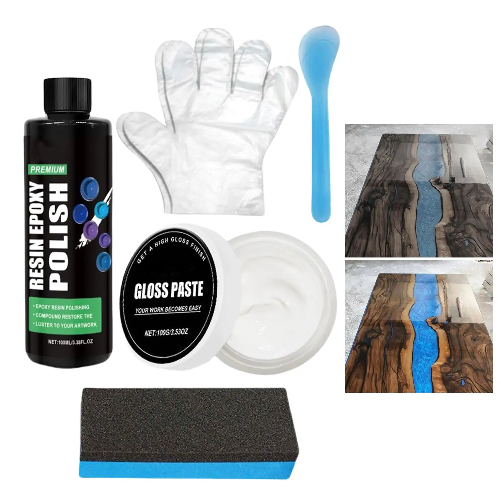 1 Set Epoxy Resin Polishing Kit High Gloss Finishing Compound for Scratch Removal & Restoration on Tables, Artwork, DIY Projects