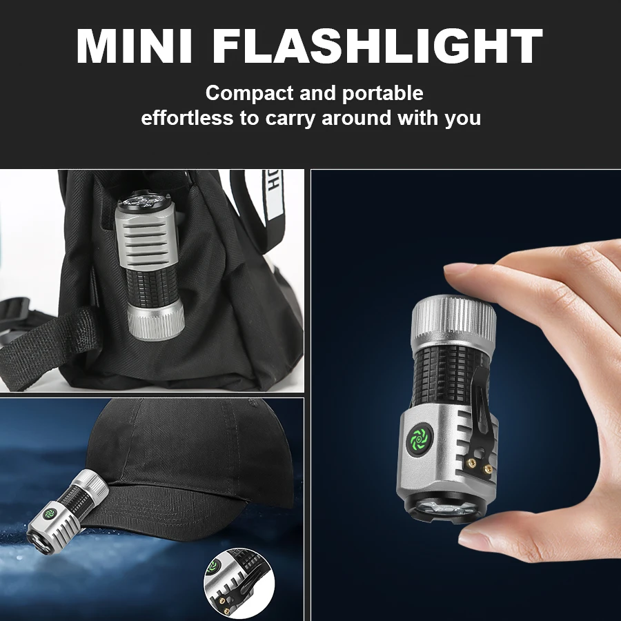 2000LM Powerful EDC Flashlight 4*SST20 LED Mini Torch with Tail Magnet and Clip USB Rechargeable Outdoor Camping Fishing Lantern