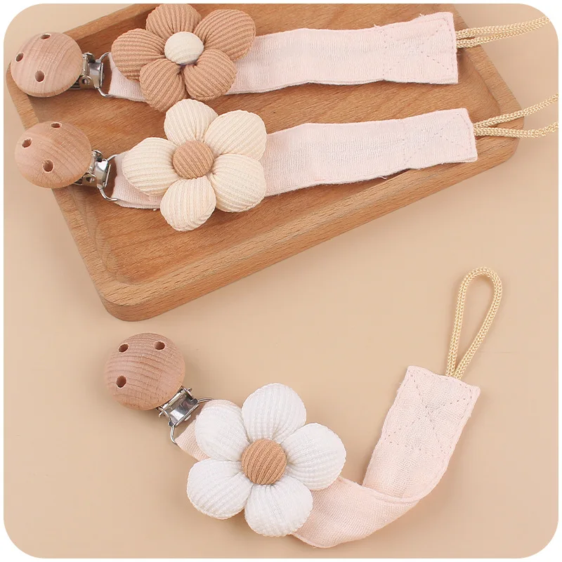 Baby Accessories Newborn Products Chain Pacifier Clip Burlap Flower Anti Drop Chain Pacifier Teether Clip Silicone Children Gift