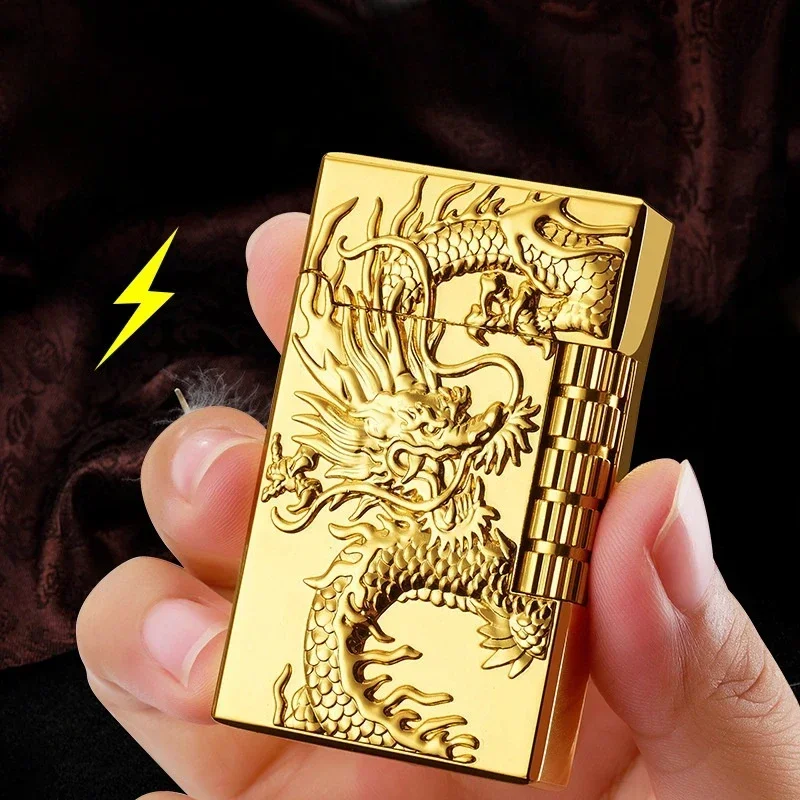 Metal Embossed Shenlong Lighter Direct Windproof Blue Flame Butane Gas Lighter Turbine Torch Jet Lighter Men's Gift 2024