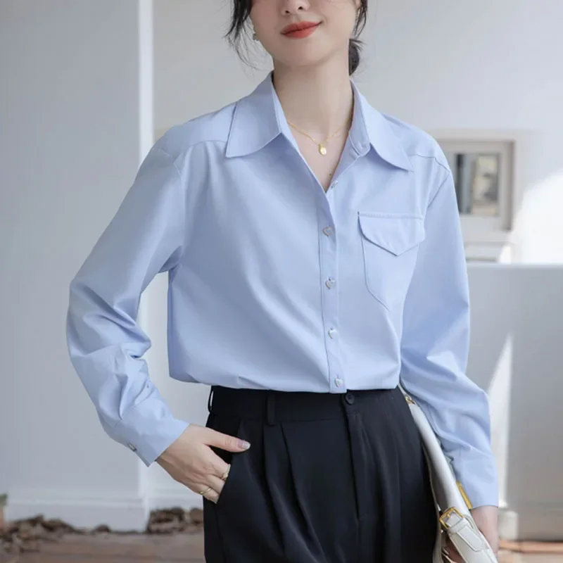 Fashion Autumn Office Lady Long Sleeve Turn Down Collar Women Shirt White Chiffon Shirt Blouse Women Tops Blusas Para Mujer A644