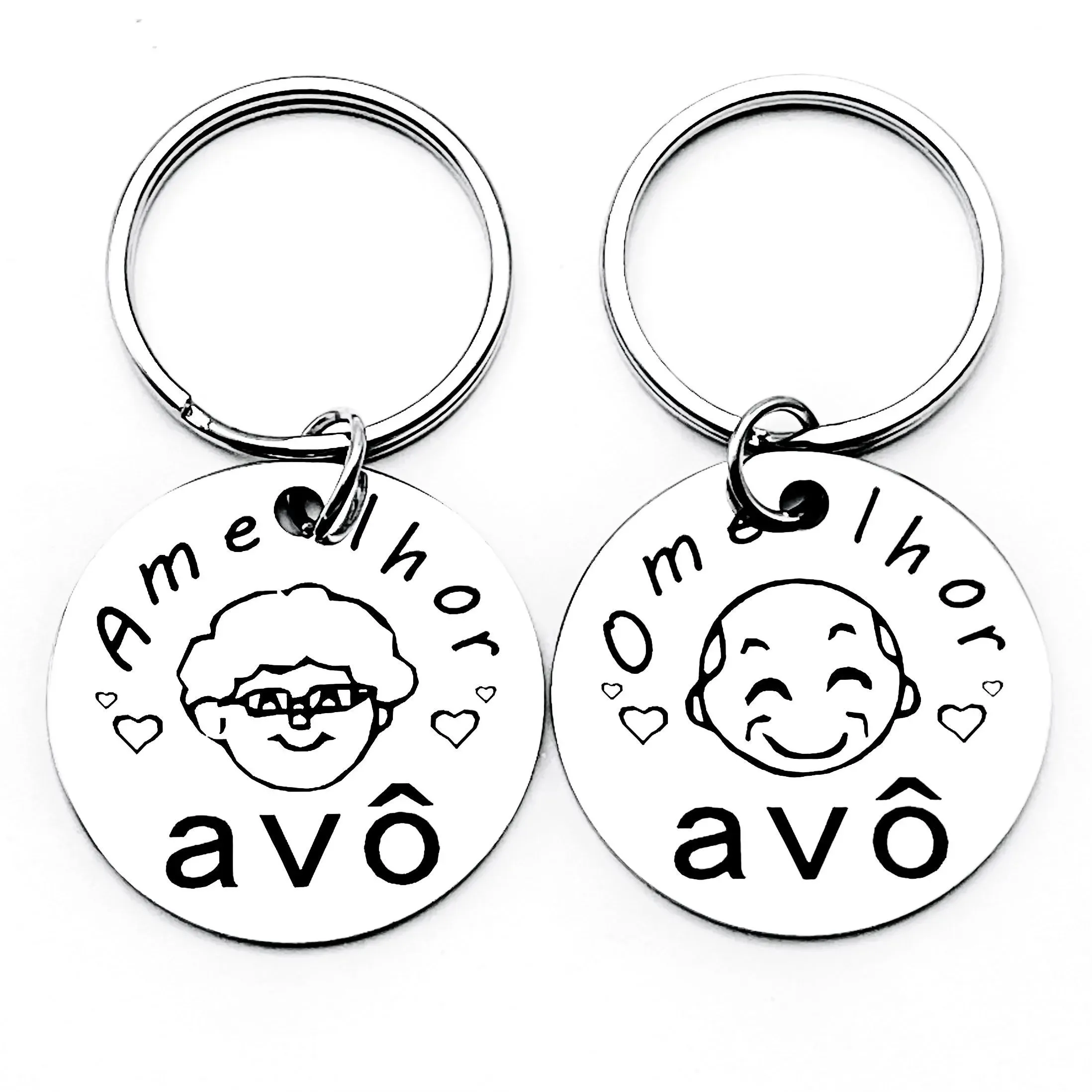 1/2Pcs Grandpa Grandma Brazil Portugal Personalized Stainless Steel Keychain, Perfect Gift for the Best Grandparents