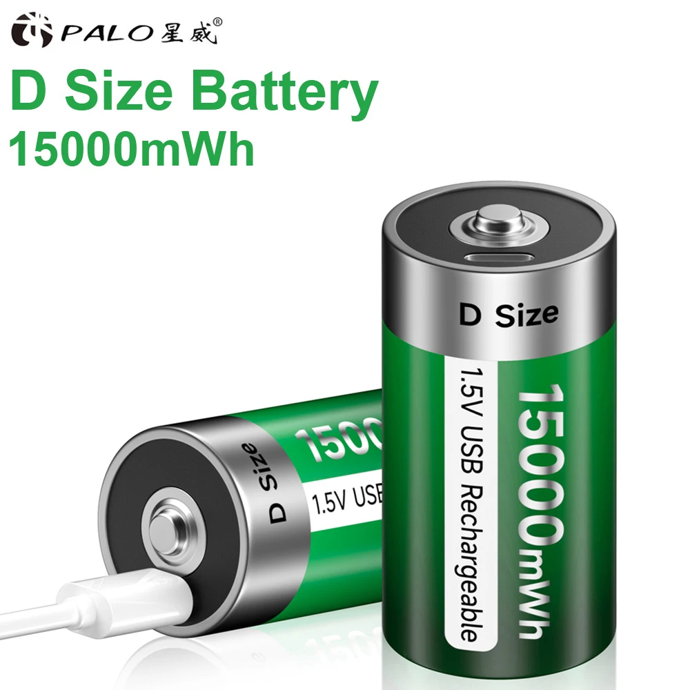 

PALO 1-12PCS 15000mWh USB Rechargeable D Size Battery 1.5V LR20 Lithium Battery with Type-C Cable for Gas stove