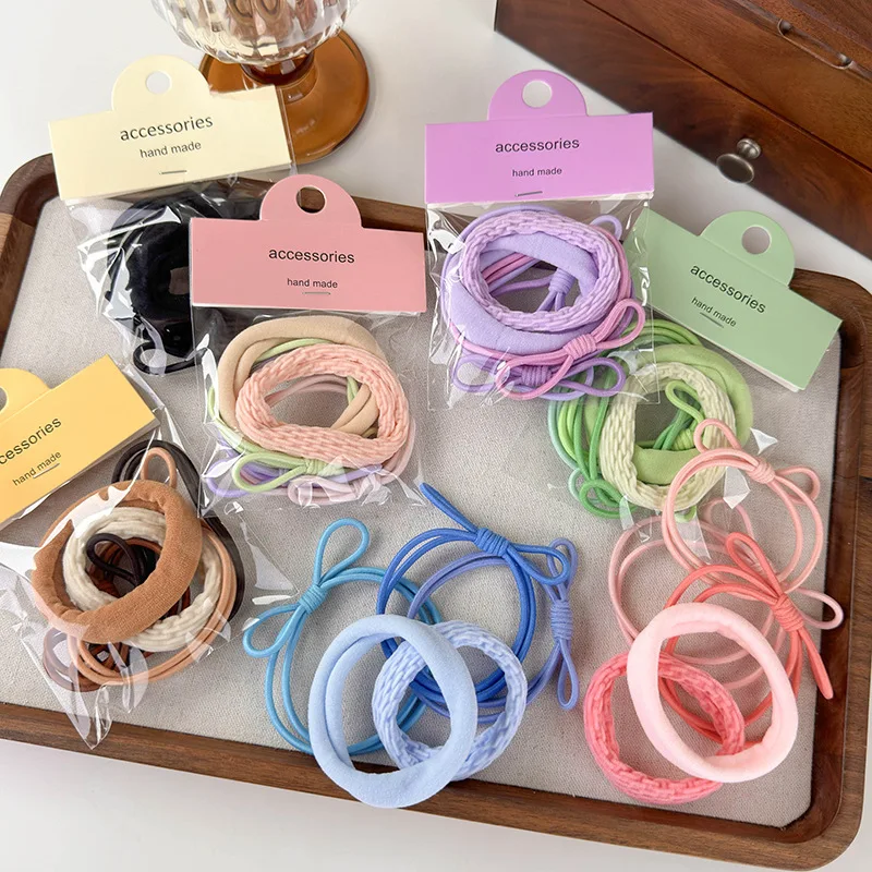 Hair Ties 5 Pack Candy Color Gradient Bow High Elasticity Terry Loop Spring Summer Lightweight Daily Wear Comfortable Premium
