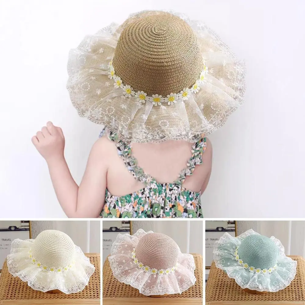 

Large Brim Kids Bucket Hat Outdoor Daisy Cute Sun Cap Summer Breathable Straw Hat Baby