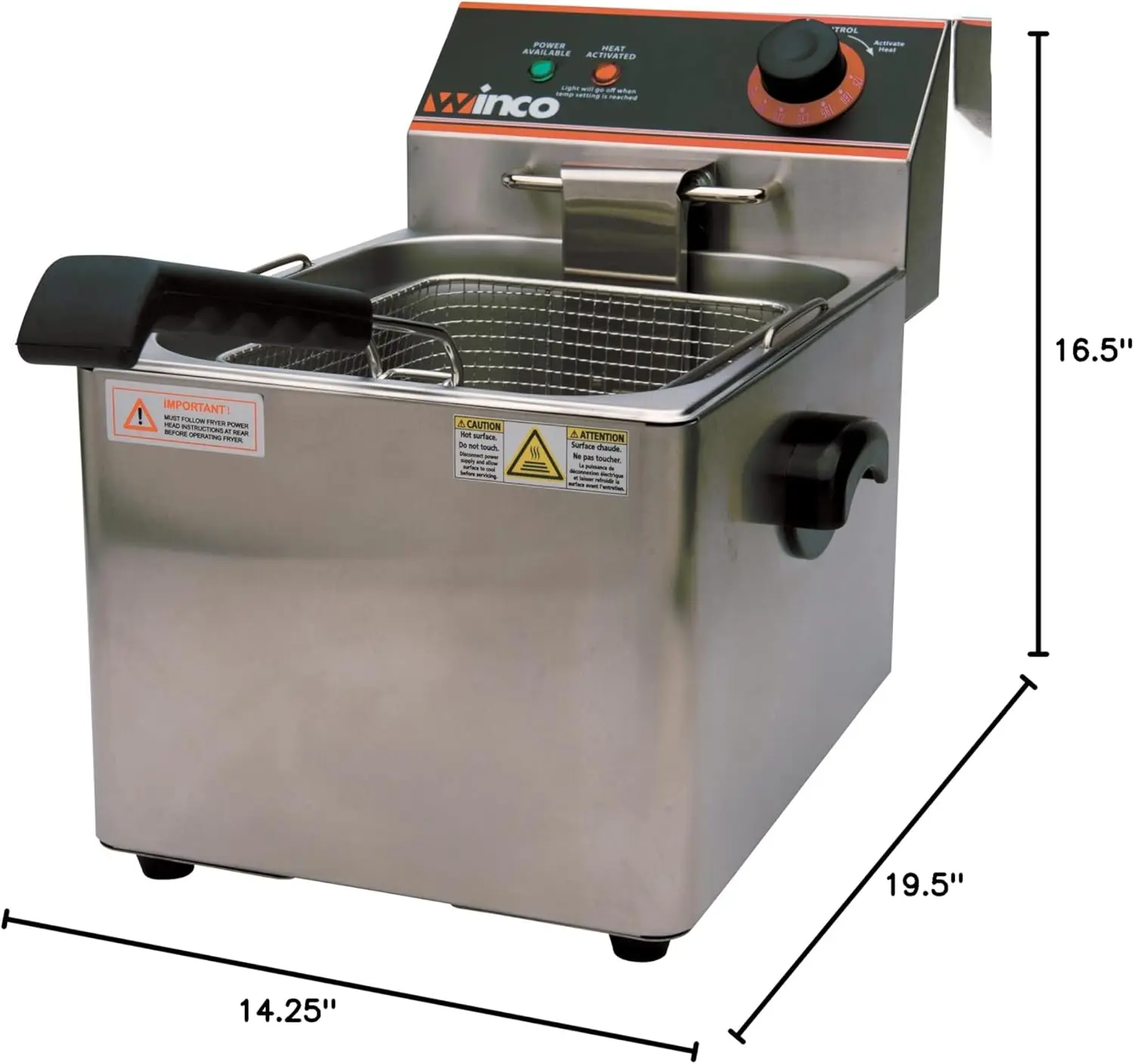 Deep Fryer Electric Countertop Single Well Silver 16.14 X 9.65 X 13.58 Inches 16 Lb. Oil Capacity Tank with Cover