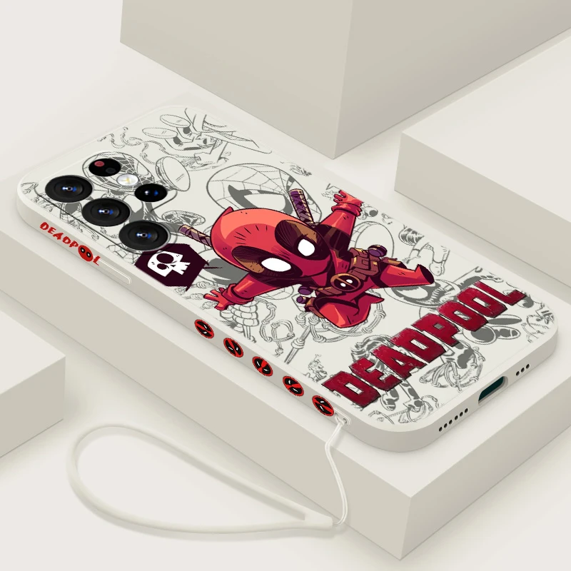 Marvel Deadpool Anime For Samsung S24 S23 S22 S21 S20 Fe S10 Note 20 10 Ultra Lite Plus Liquid Left Rope Phone Case