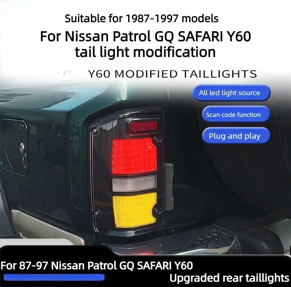 

LED Tail Light Assembly For Nissan Patrol GQ SAFARI Y60 1987-1997 Smoked Black Rear Brake Lamp Dynamic Sequential Turn Signal