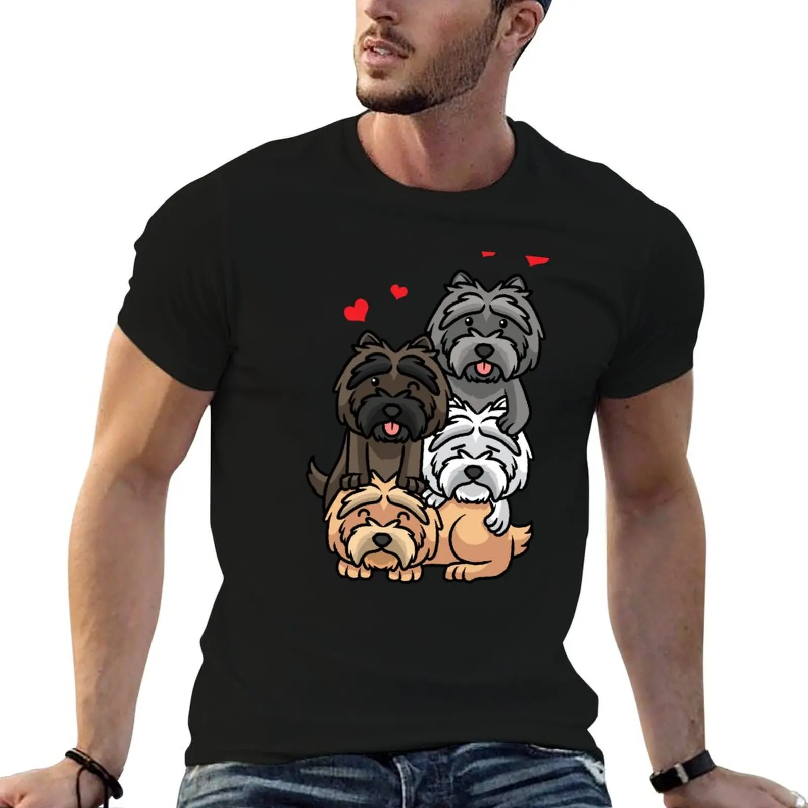 Cairn Terrier Dogs With Hearts T-Shirt Urban Style Casual Short Sleeve Top