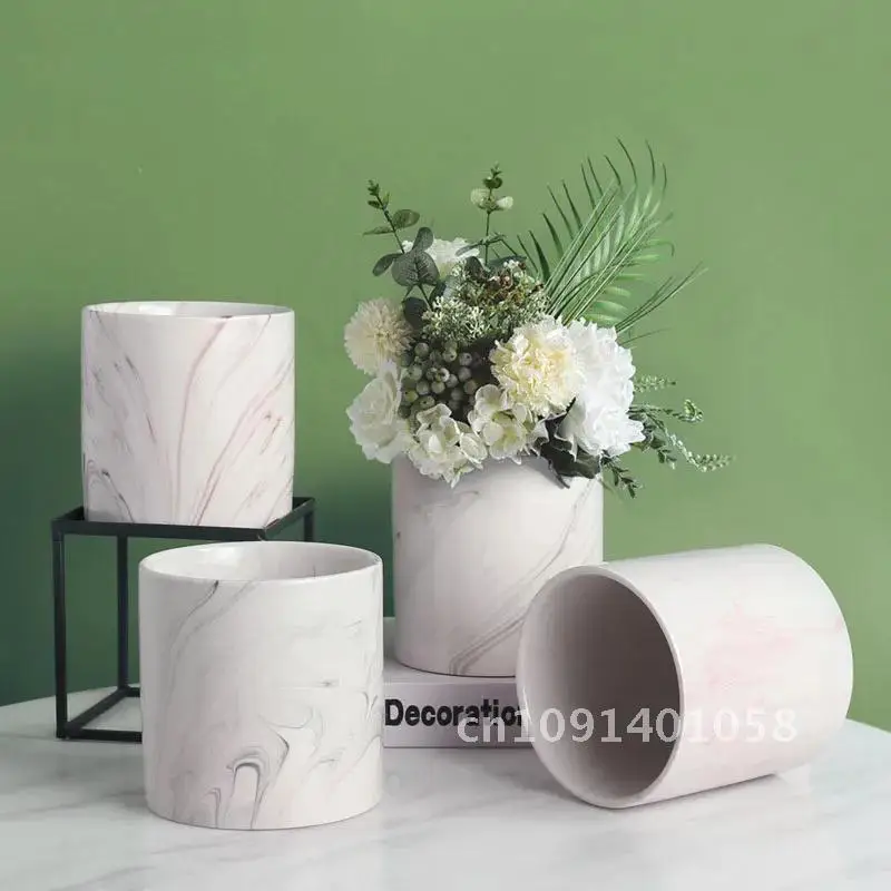 Home Garden Creative Marble Pattern Flower Pots Ceramic Hydroponics Flower Arrangement Office Desktop Display Planter Crafts