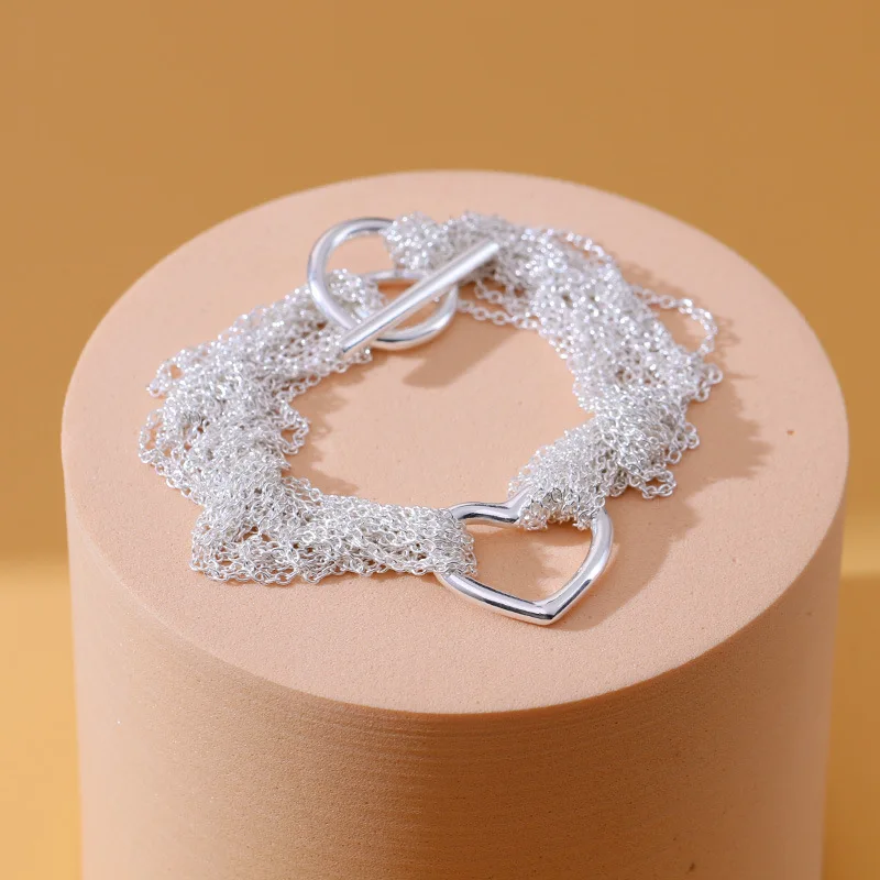 S925 Silver Fashion Show multi-line chain stitching love ring bracelet feminine simple silver jewelry