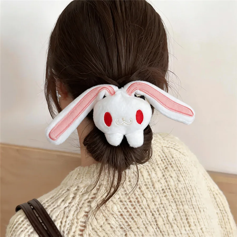 Japanese Soft Girl Long-eared Rabbit Hairpins Set Bendable Ears Bunny Animal Plush Duckbill Clips Twin Tails Hair Styling Tools