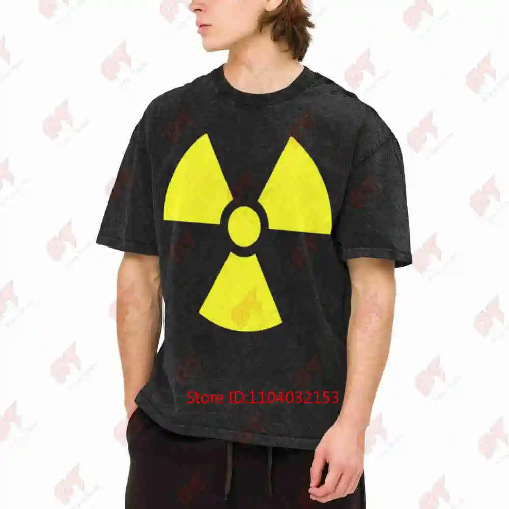 Radiation Symbol Hazard Warning Safety Sign Vintage Washed Tee Pure Cotton T-Shirt