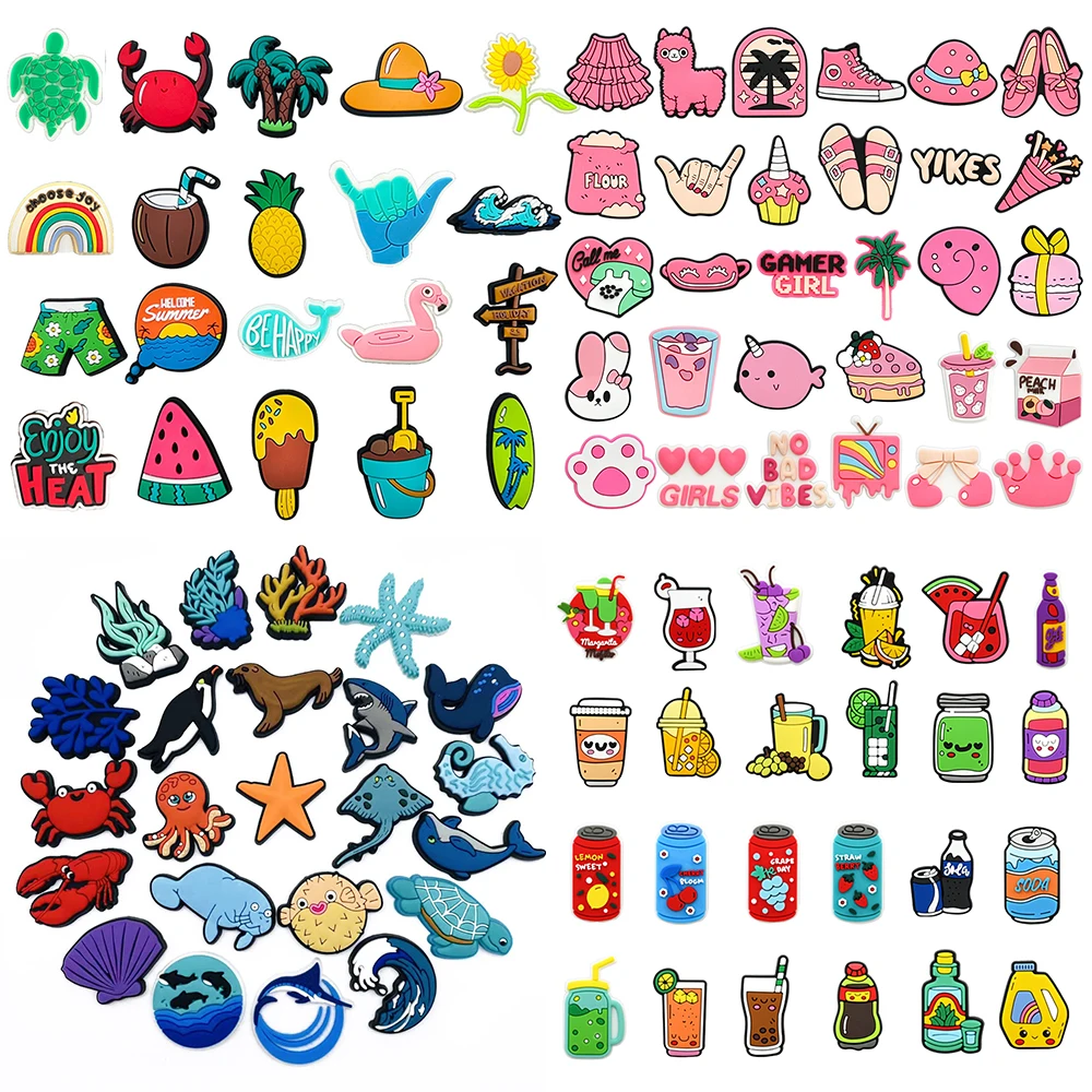 Summer Beach Surfing Drink Shoe Charms Animals Pink Shoe Accessories For Clogs sandal Garden Decoration Kids Gift Fit Wristband