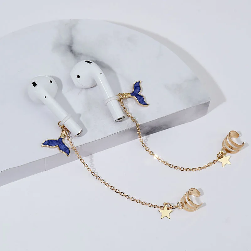 2Pcs Wireless Earphone Anti-Loss Clips, Trendy And Vibrant Fishtail Design Earphone Protection Chains, Ideal For Safeguarding Ea