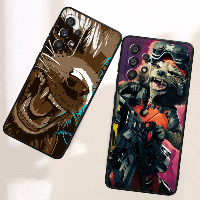 Marvel Art Rocket Raccoon For Samsung A53 A52 A33 A32 A51 A71 A21S A13 A73 A50 A22 A23 A03 A72 A54 A12 5G Black TPU Phone Case