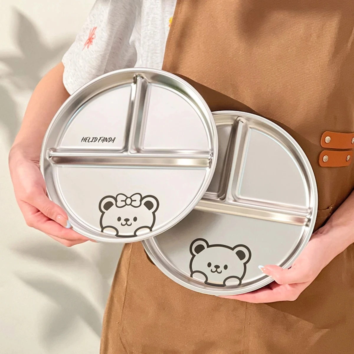 Platos Redondos Divididos para Comer, de Acero Inoxidable 304, Platos Reutilizables para Frutas y Ensaladas, Aptos para Lavavajillas, para Niños y Estudiantes