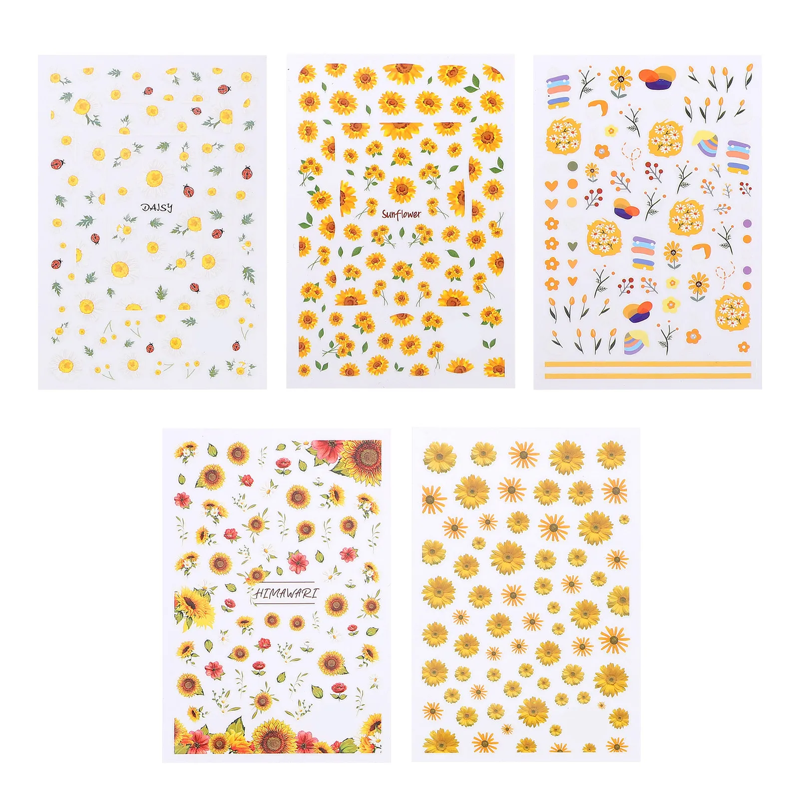 

5 листов наклеек для ногтей с подсолнухами, модные украшения, переводная бумага, легкие, безопасные в использовании, аппликации, наклейки, принадлежности для маникюра