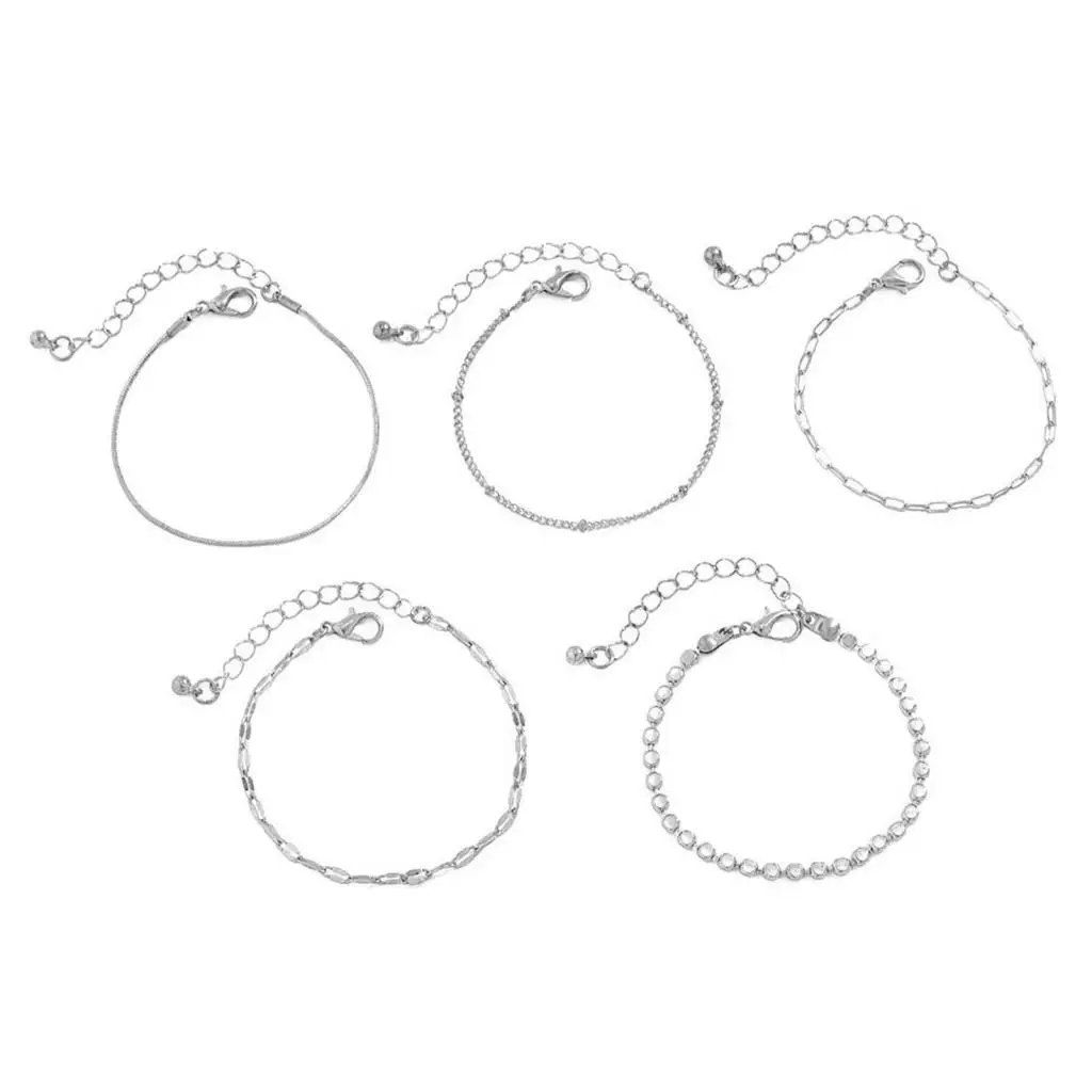 

5x Gold Bracelets for Women Trendy Jewelry Gifts Minimalist Stack Set Chain for