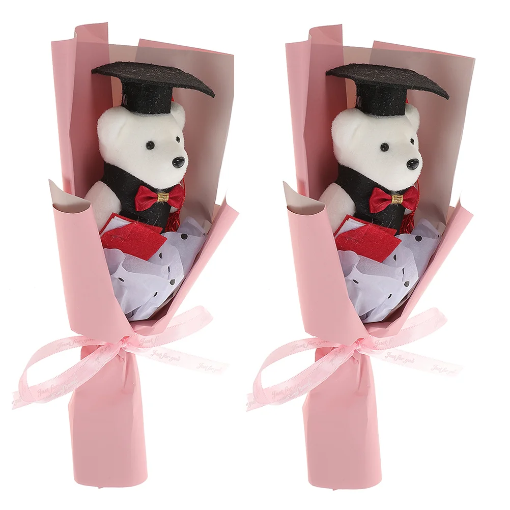 2 Pcs Graduation Bear Bouquet Themed Decoration Gift Ornament Statue Party Soap