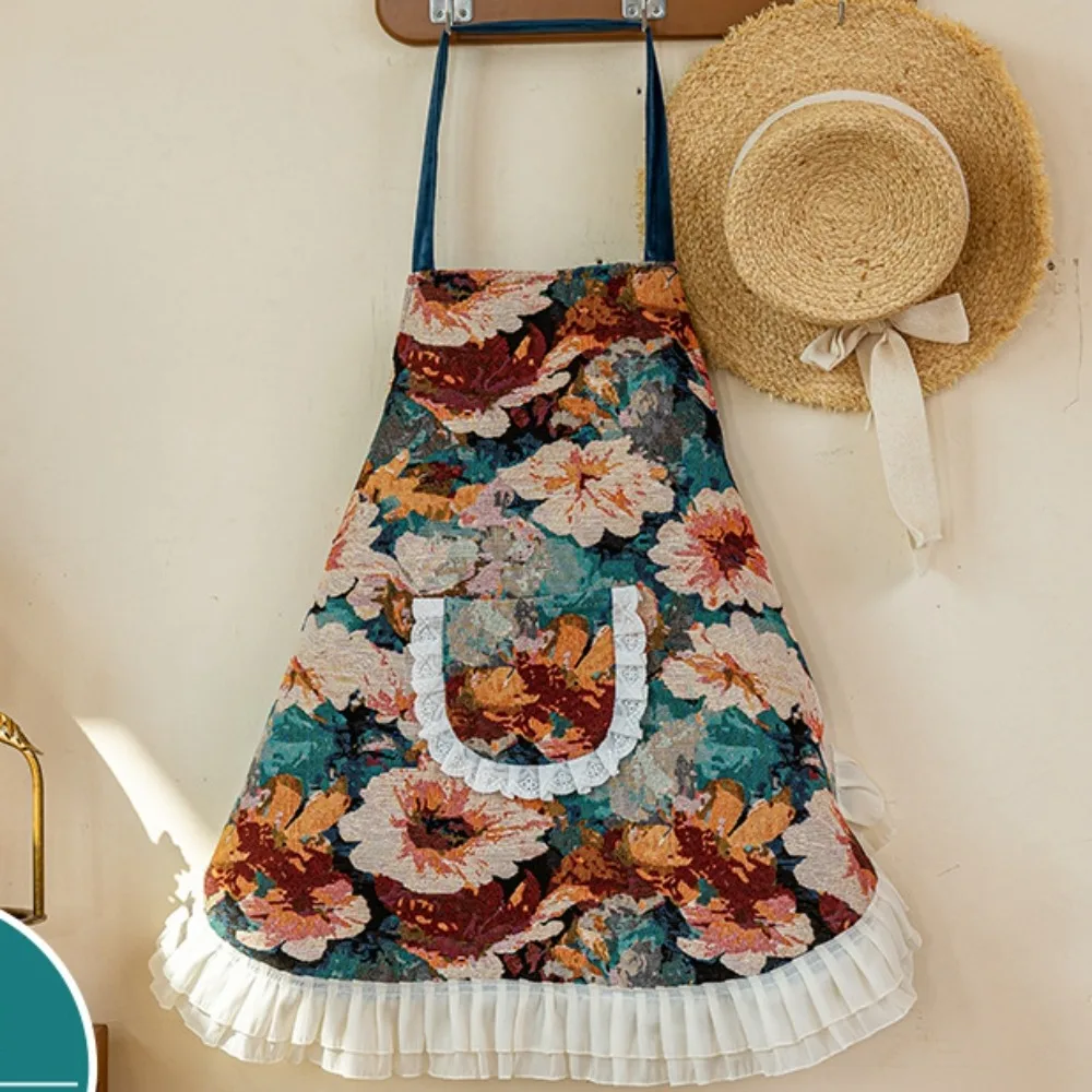 

Practical Anti Staining Chinese Retro Apron Stylish Adjustable Kitchen Apron Elegant Comfortable Hanging Neck Apron BBQ