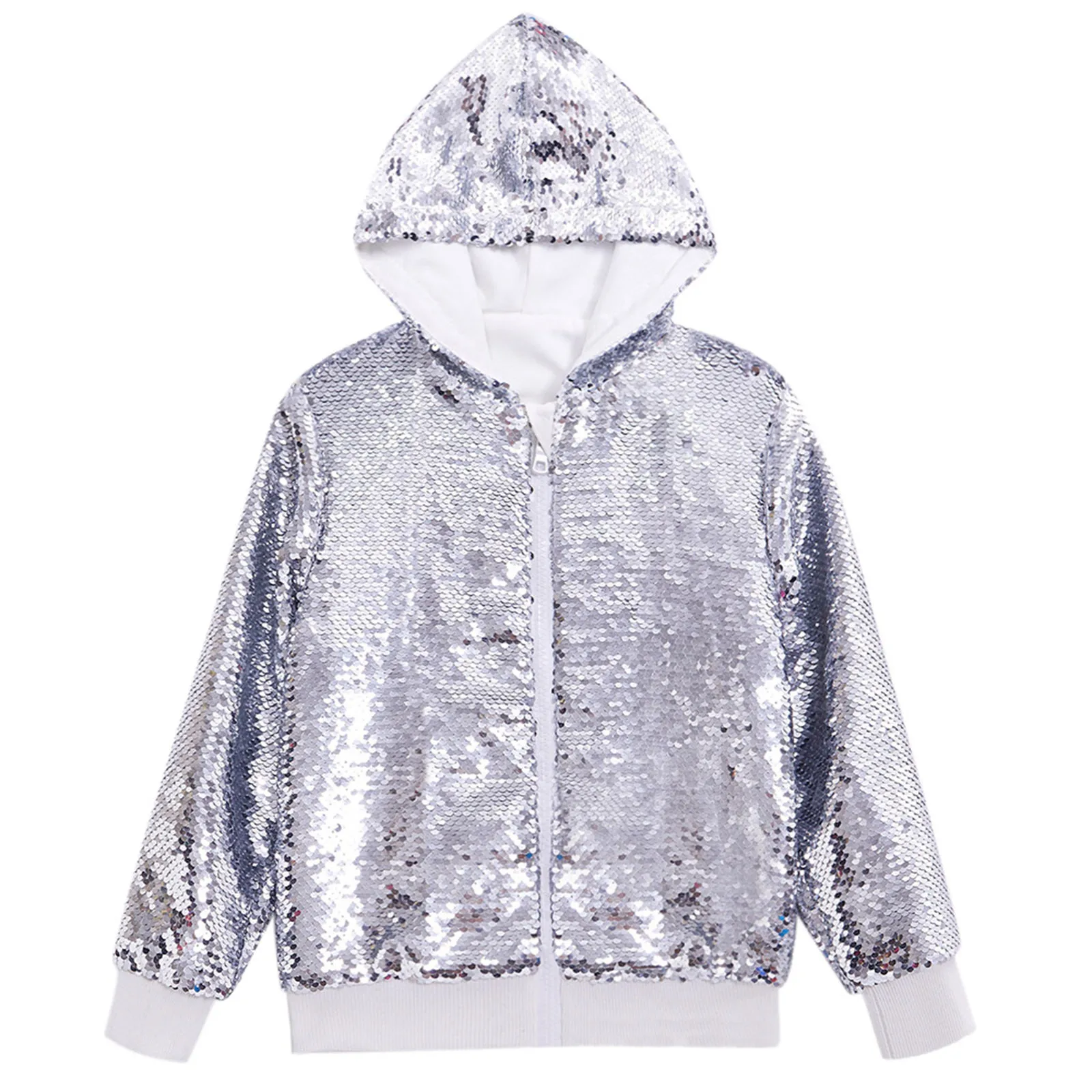 Men‘s Sequin Jacket For Men's Zip Up Long Sleeves Party Disco Sparkly Hooded Jacket Tops Casual Outdoor Clothing Hiking