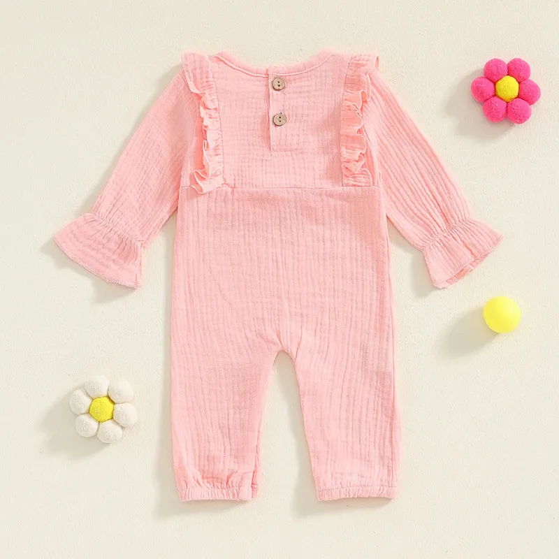 RUEWEY Newborn Baby Girl Bow Romper Spring Autumn Clothes Solid Color Long Sleeve Jumpsuits Infant Toddler Cute Baby Clothing