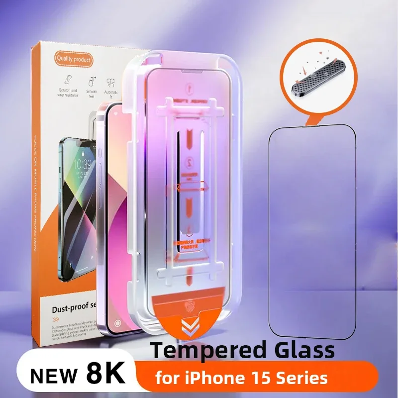 New 8K Tempered Glass For iPhone 15 Pro MAX 15 14 Plus 13 12 11 Pro Max XR XS Max  Dust free Installation Screen Protector