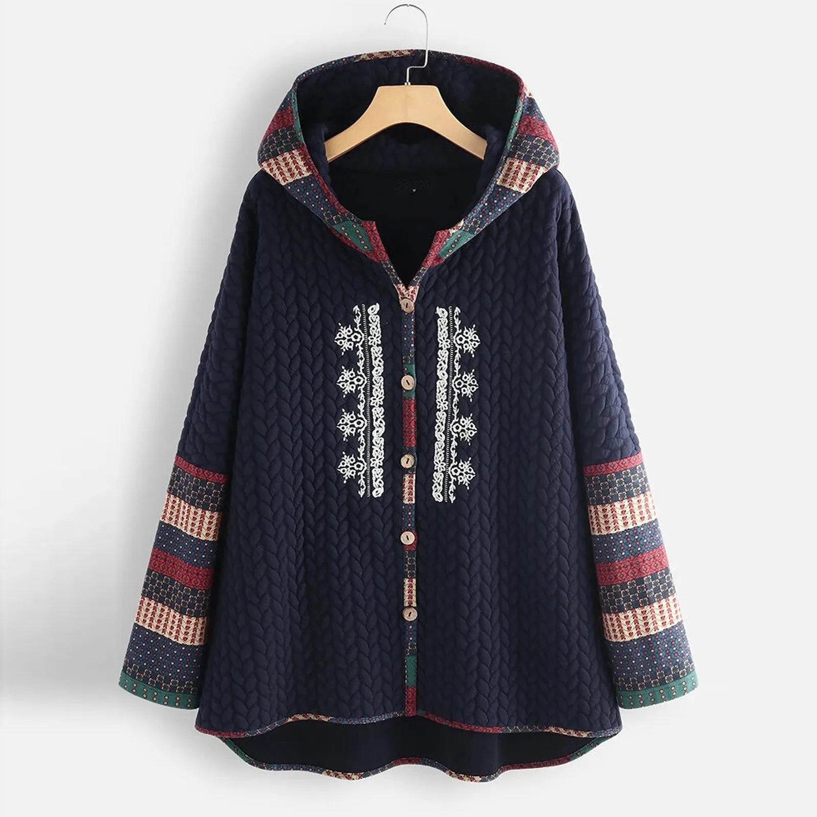 Women's Ethnic Printed Keep Warm Hoodie Outwear Long Sleeve -Breasted Female Jackets Winter Warm Coats Autumn Winter Jackets