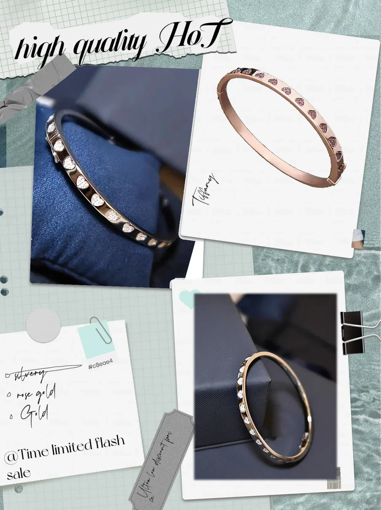 

Solid Silver S925 Bracelet with Diamonds, Zircon, Multi Heart Rose Gold, Noble Classic, Luxurious, Elegant Women's OL Style