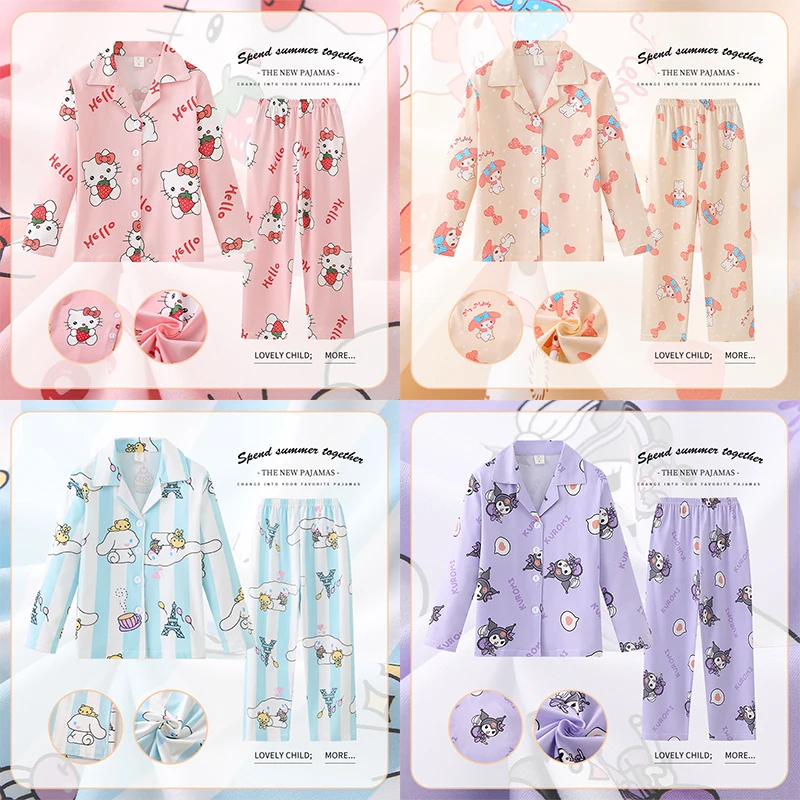 

HelloKitty Sanrio Kawaii Chirdren Pajamas Anime Kuromi Cinnamoroll MyMelody Cute Home Famliy Long Sleeved Set Birthday Girl Gift