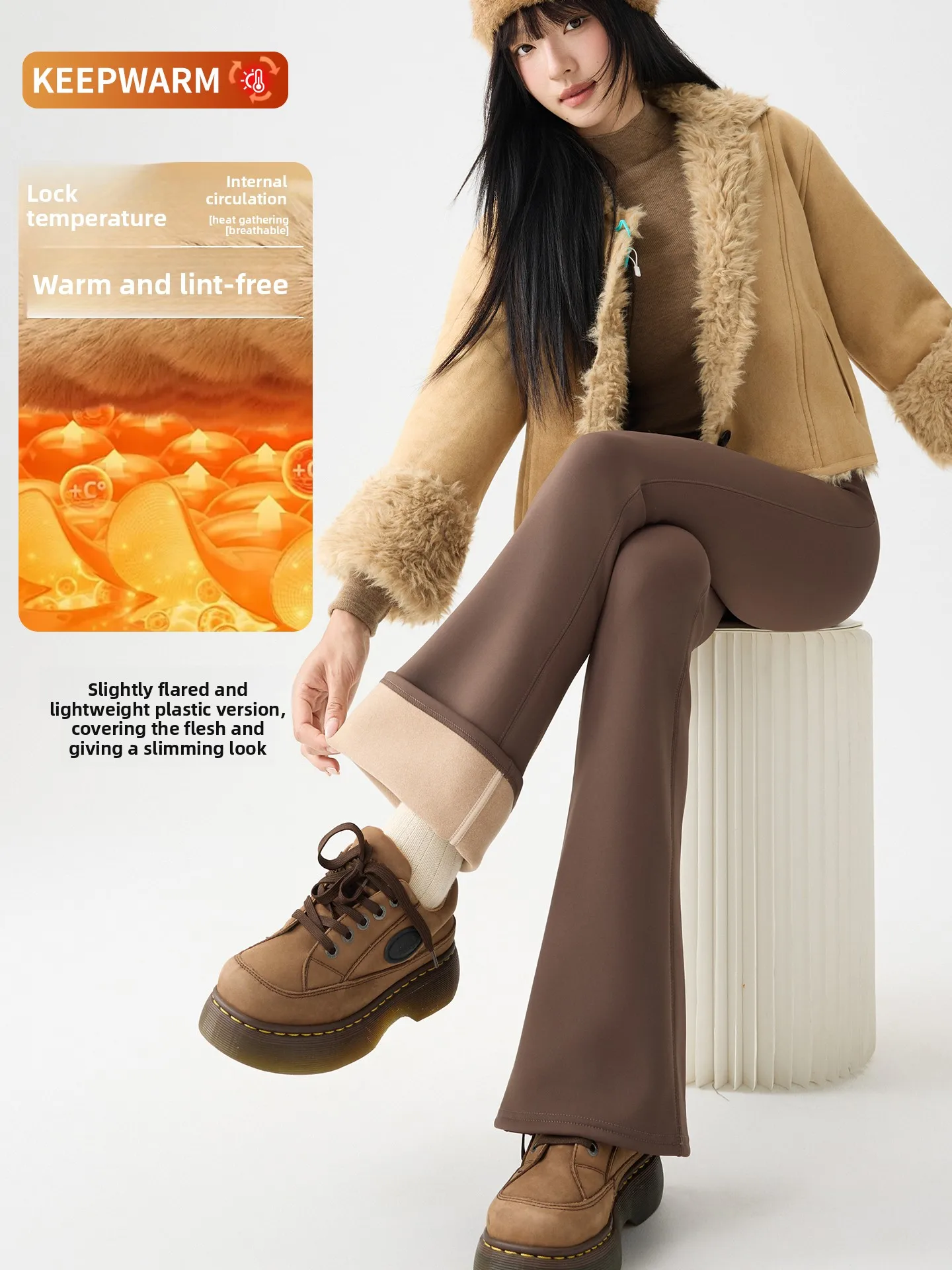 High Waist Fce Lined Yoga Pants Women's Spring Autumn Winter Casual Bell Bot Trousers Slimming Abdomen Enhancing