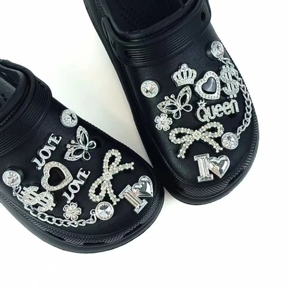 20PCS Shoe Charm Set Silver Crown Letter Butterfly Diamond Chain Shoe Decorations  Buckle for Sandals Clogs DIY Accessories Gift