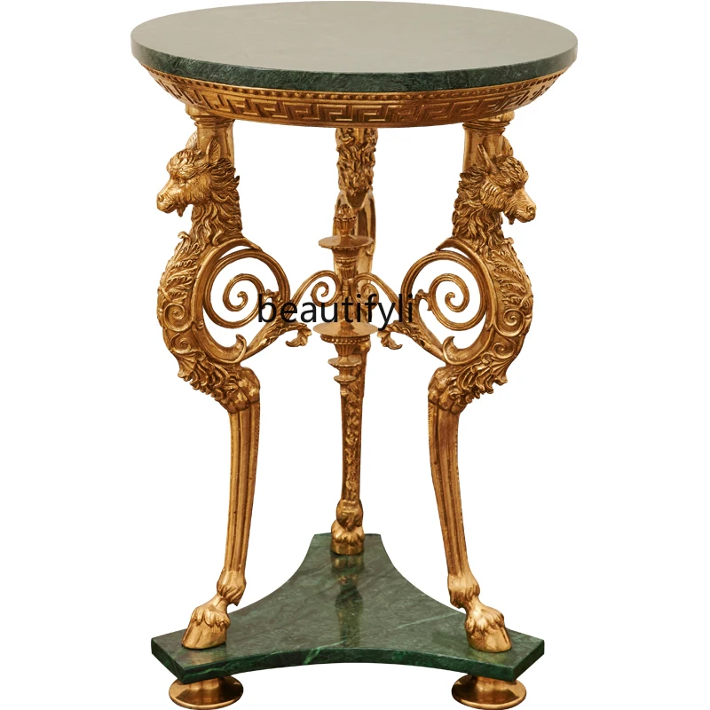 French Style European Style Retro Luxury Marble Table Top Copper Dragon Horse Side Table Corner Table Small Coffee Table