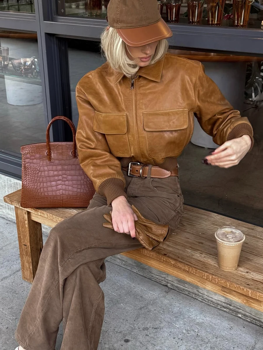 غريب سنور الرجعية الأمريكية الشارع Sle مبطن الجلود Jaet المرأة بارد تنوعا التخسيس الساخن فتاة أعلى ort ملابس خارجية #3