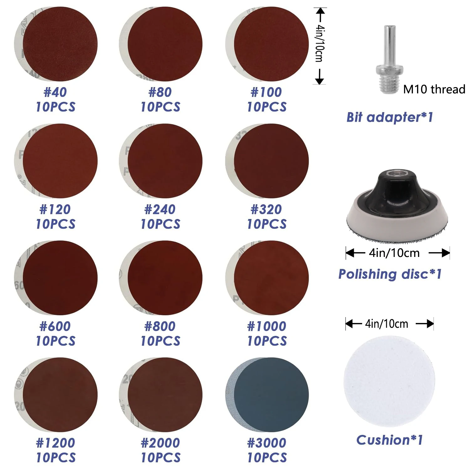 مجموعة ورق صنفرة بخطاف وحلقة مقاس 4 بوصة مكونة من 123 قطعة مع وسادة دعم لصنفرة أعمال النجارة وأشغال المعادن وتطبيقات السيارات