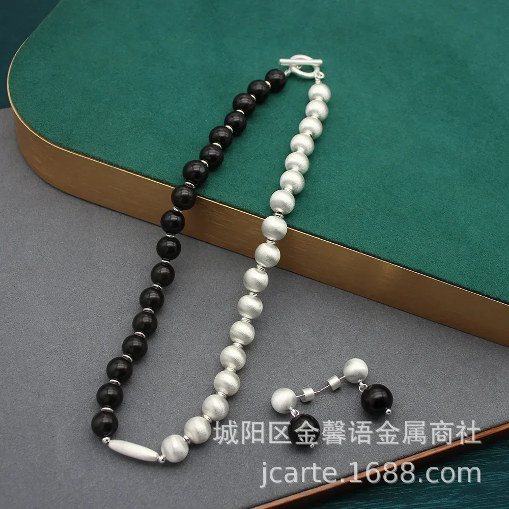 Conjunto de collar y pendientes con cuentas, bola de plata cepillada de sándalo, Simple, a la moda, novedad de 2024