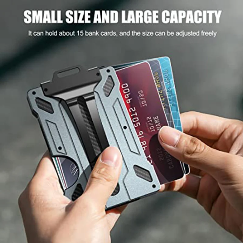 Carbon Fiber Wallet For Men Slim Aluminum Metal Money Clip ID Badge Holder RFID Blocking With Cash Clip Ultra-Thin Minimalist