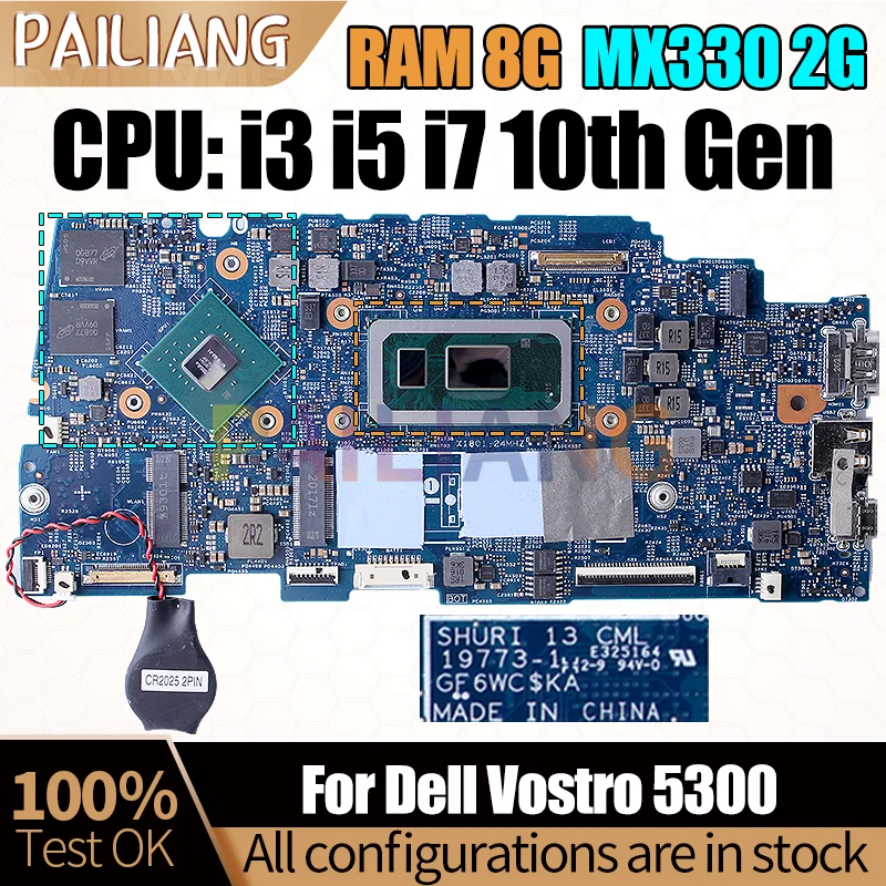 

For Dell Vostro 5300 Notebook Mainboard 19773-1 i3-10110U i5-10210U 8G RAM MX330 2G 0X4C7V 0XHCN2 Laptop Motherboard Full Tested