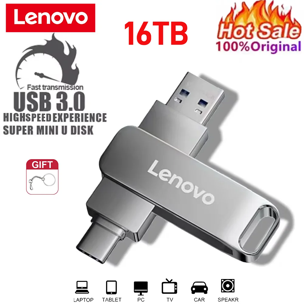 Lenovo 16TB 3.0 USB Flash Drive Metal High-Speed Pen Drive 2TB 128GB Waterproof Type-C Usb PenDrive For Computer Storage Devices